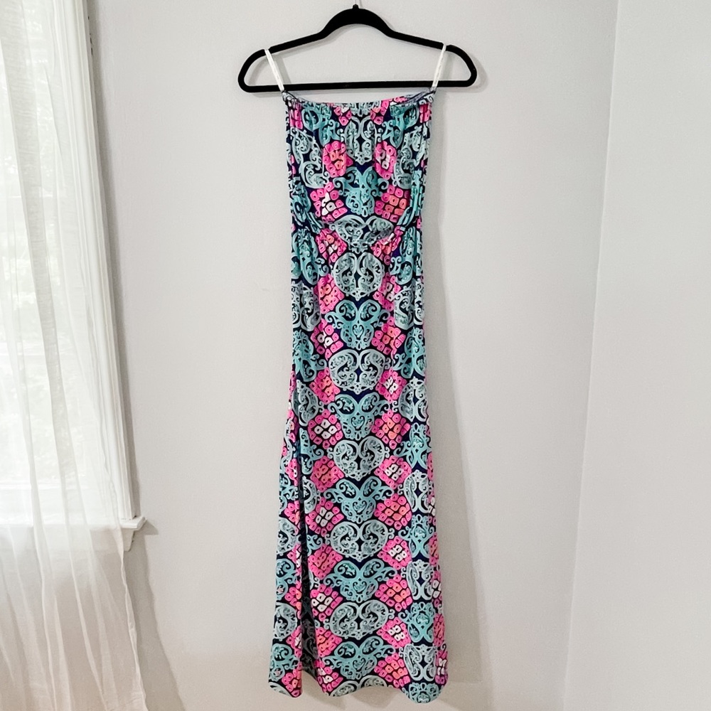 Lilly Pulitzer Marlisa Women Multicolored Strapless Mermaid Maxi Blouson Dress